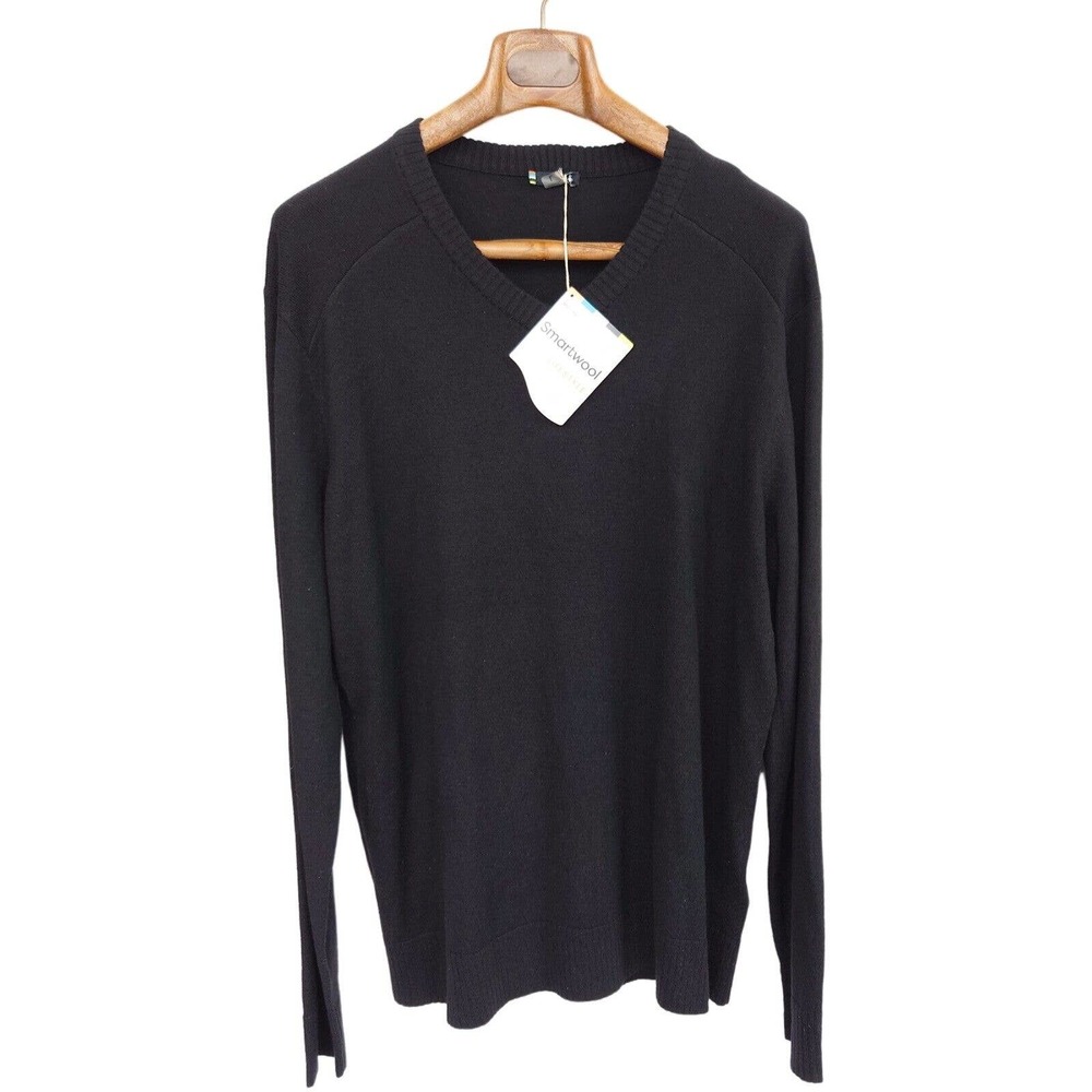 NEW Smartwool Men's Sparwood V-Neck Wool Sweater Black SW000301001-L Large
